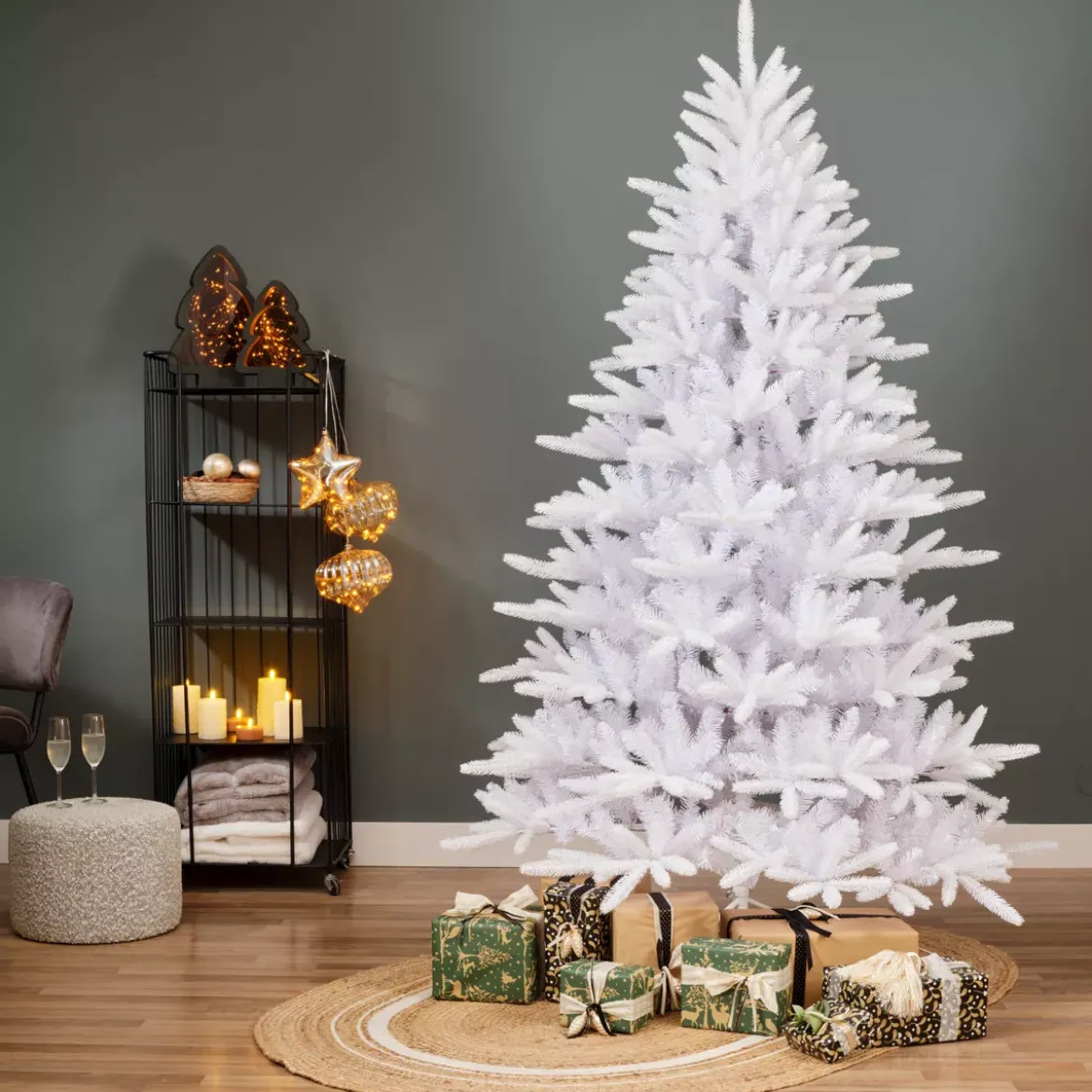 Albero di Natale artificiale H210 cm Odense Bianco iridescente e glitterato