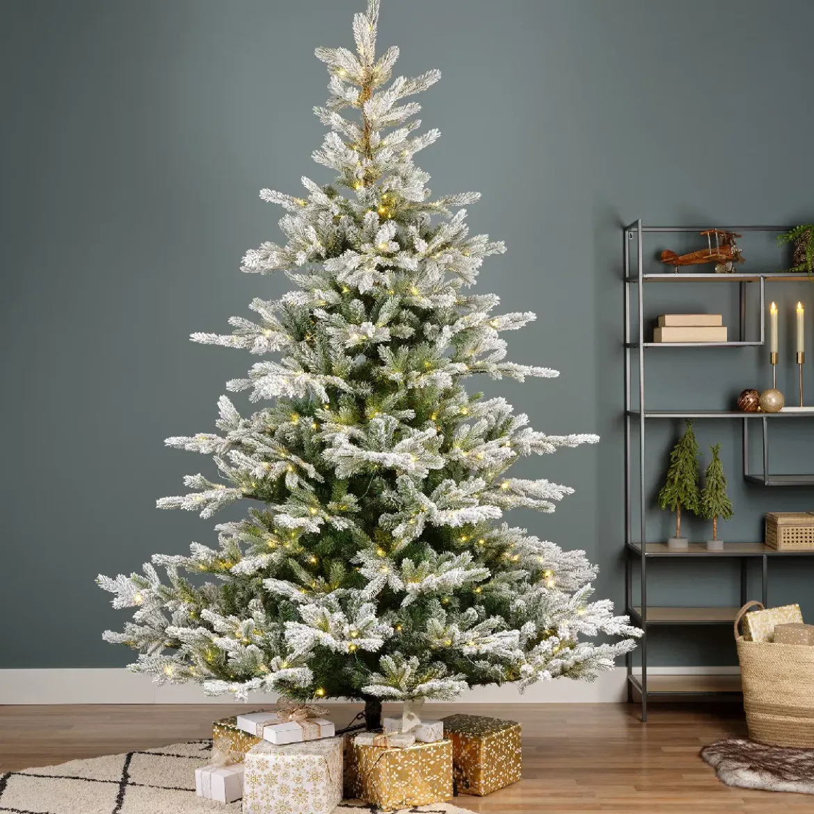 Albero di Natale artificiale luminoso 400 LED (H180 cm) Glorious Verde innevato