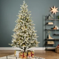 Albero di Natale artificiale luminoso 430 LED (H210 cm) Allix Verde innevato
