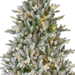 Albero di Natale artificiale luminoso 430 LED (H210 cm) Allix Verde innevato