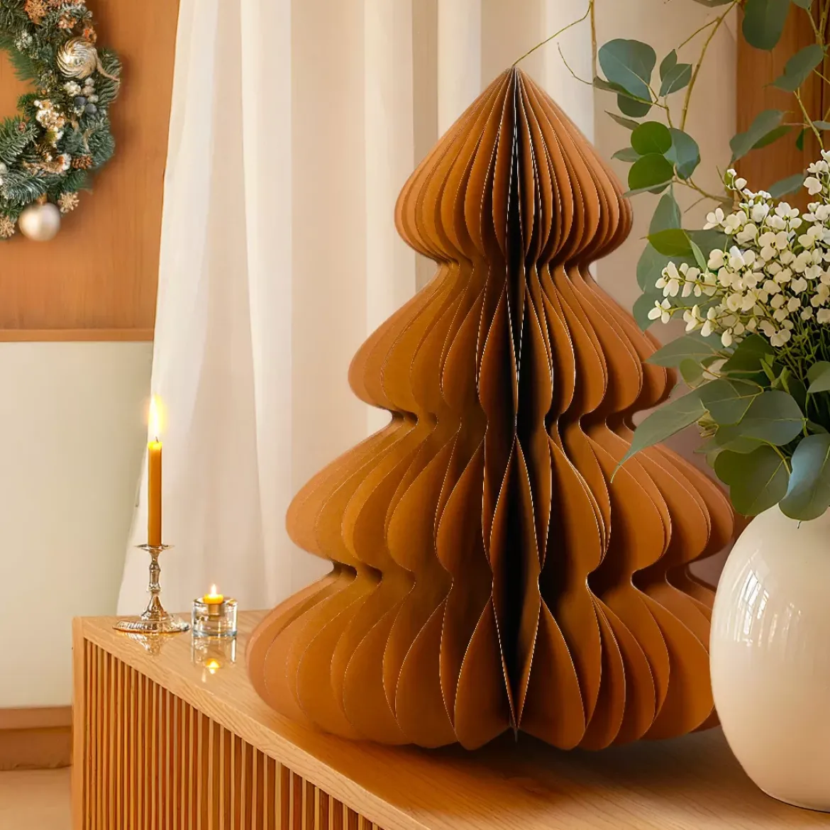 Albero di Natale in carta da tavolo (H60 cm) Chiusura magnetica Marrone caffè
