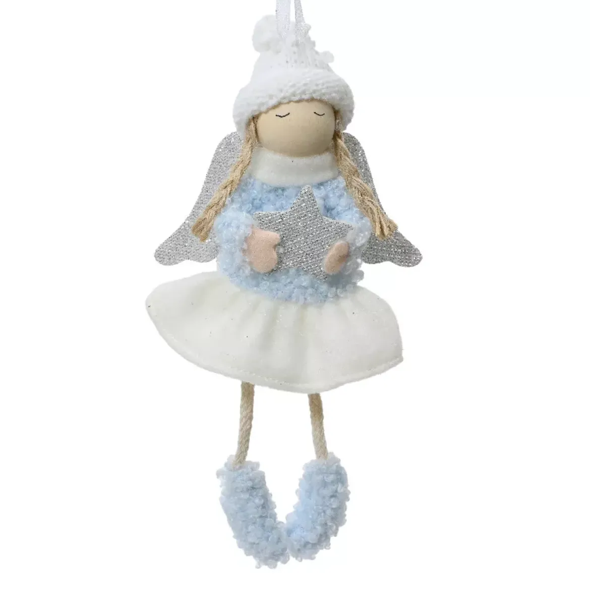 Angelo da appendere (H16 cm) Piccola Bambina stellata Blu