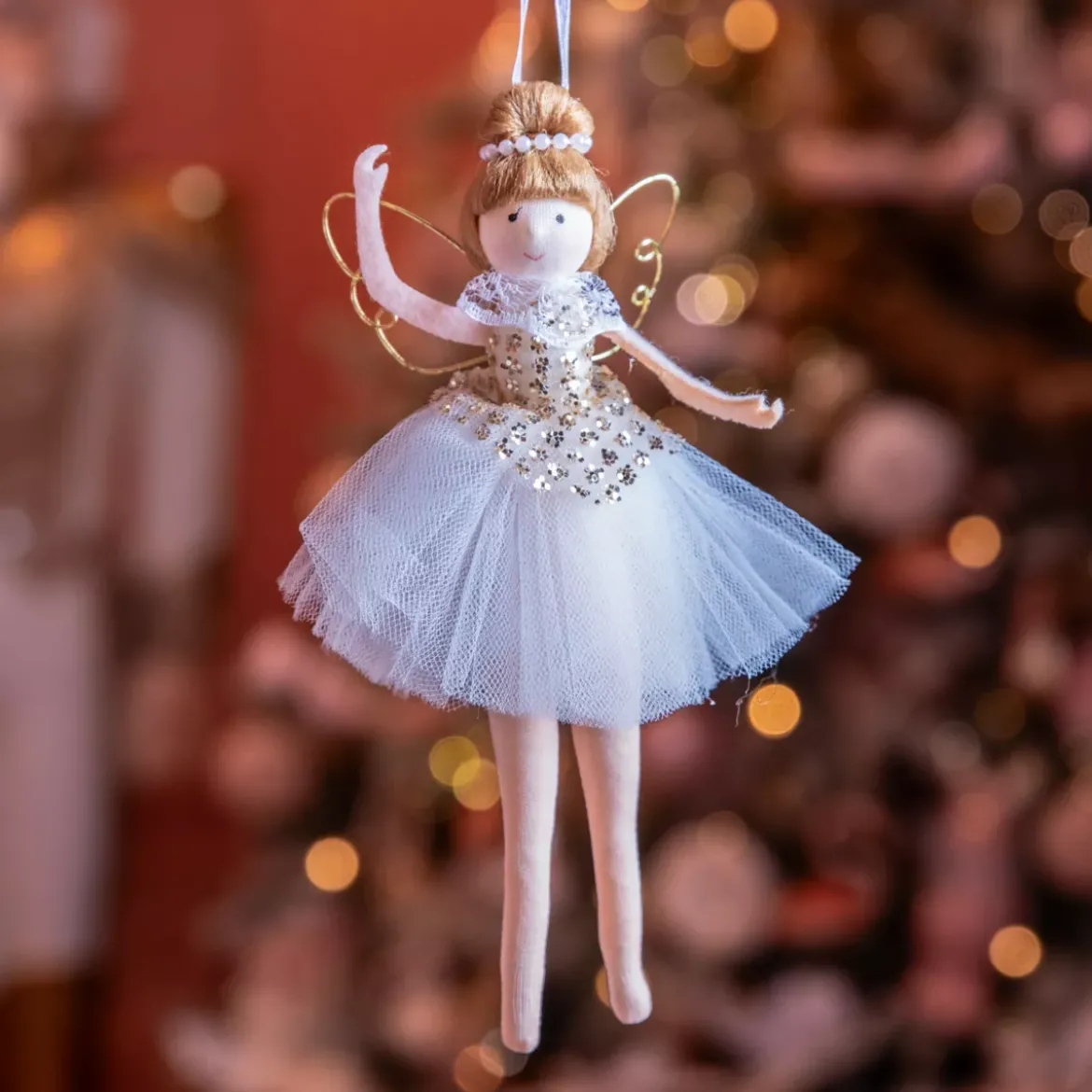 Angelo di Natale da appendere (H20 cm) Ballerina Dorata