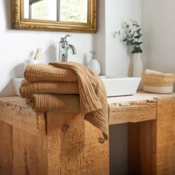 Asciugamano da bagno in garza di cotone (70 x 130 cm) Gaia Camel