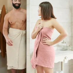 Asciugamano da bagno in garza di cotone (90 x 150 cm) Gaia Pesca Rosa