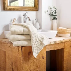 Asciugamano da bagno in garza di cotone (90 x 150 cm) Gaïa Beige pampa