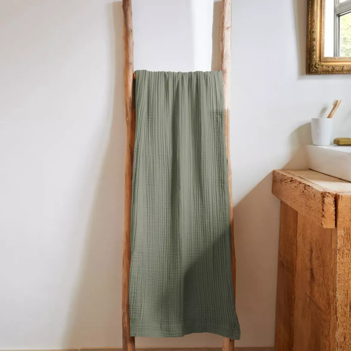 Asciugamano da bagno in garza di cotone (90 x 150 cm) Gaia Verde rosmarino