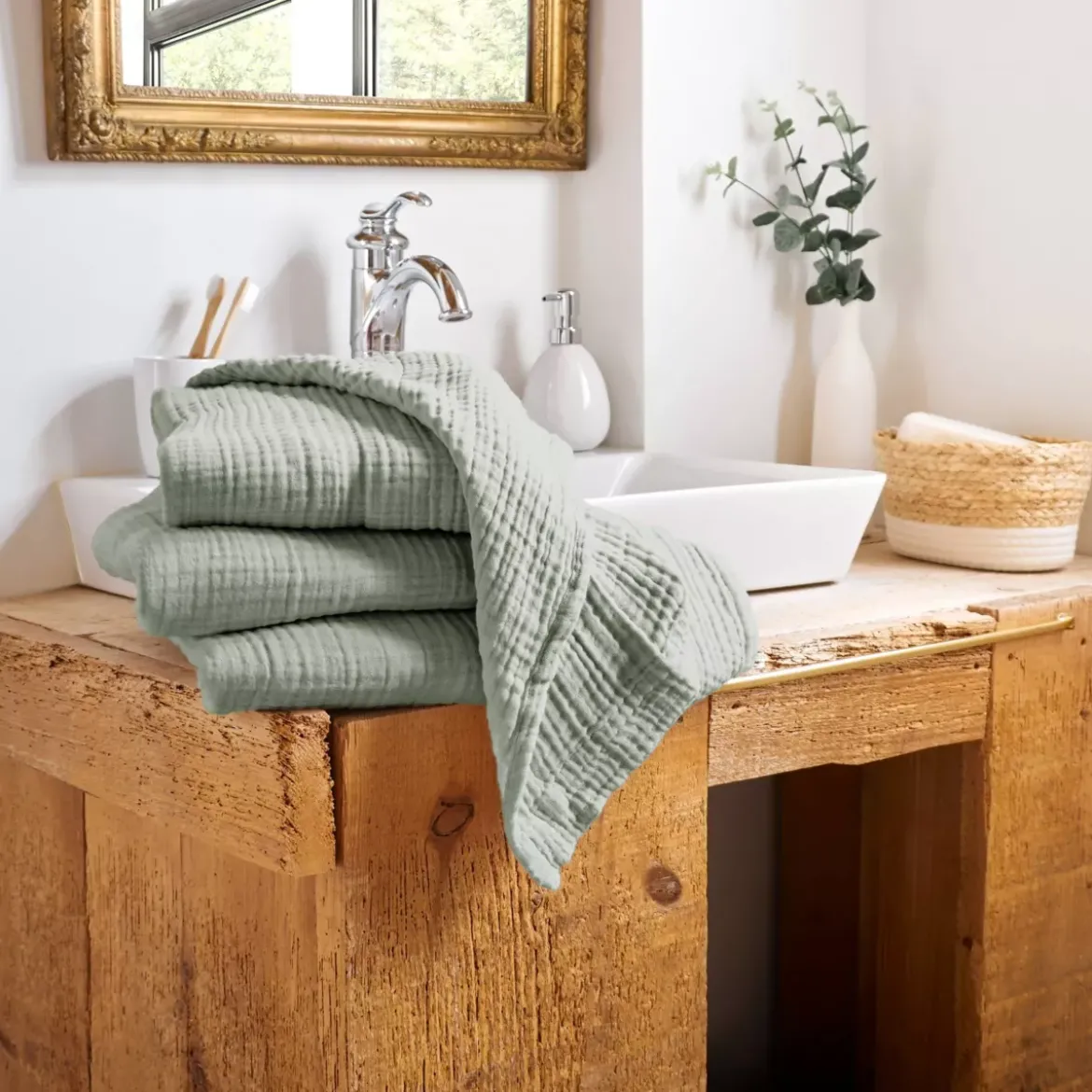 Asciugamano da bagno in garza di cotone (70 x 130 cm) Gaia Verde eucalipto