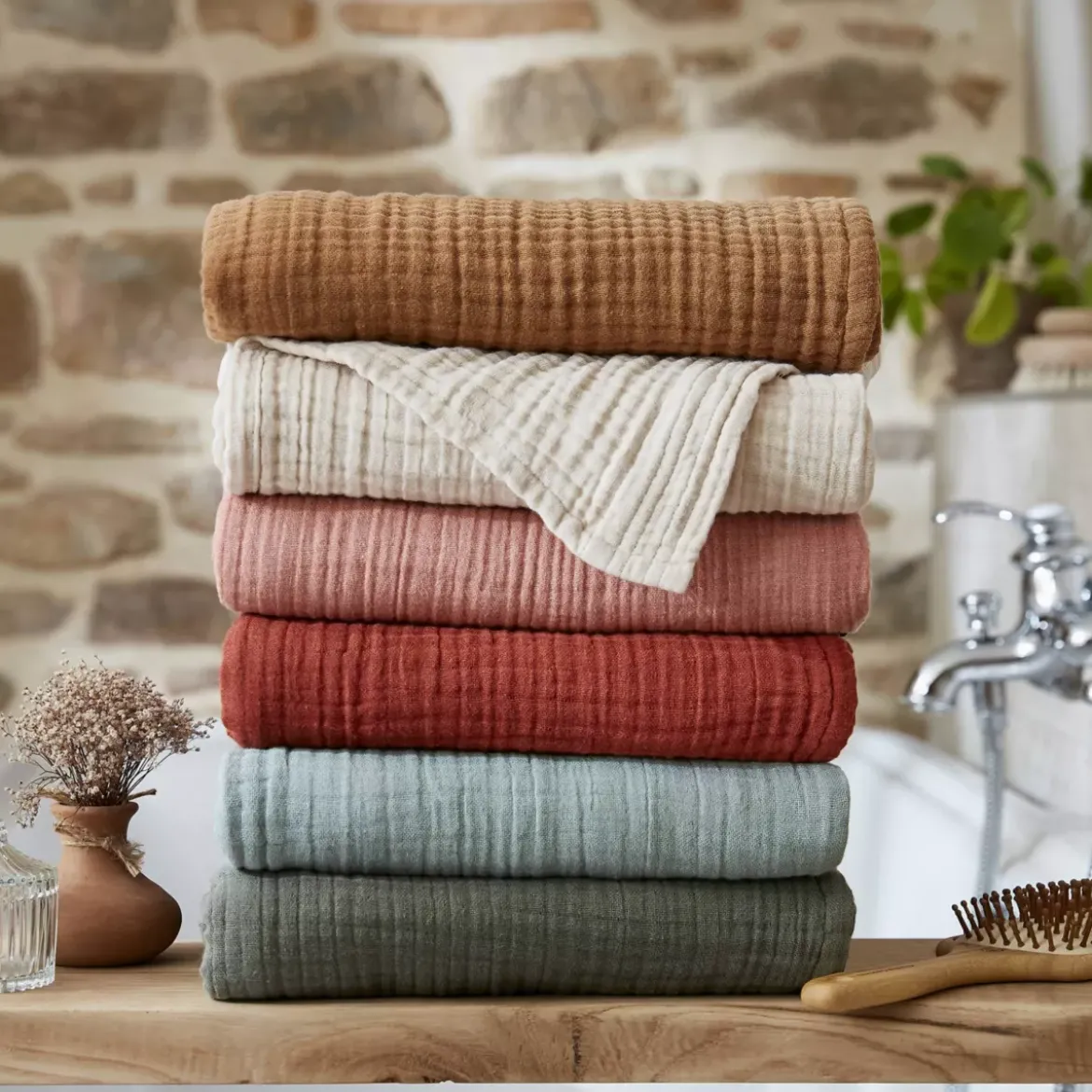Asciugamano da bagno in garza di cotone (50 x 90 cm) Gaia Beige pampa