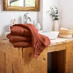 Asciugamano da bagno in garza di cotone (90 x 150 cm) Gaia Terracotta