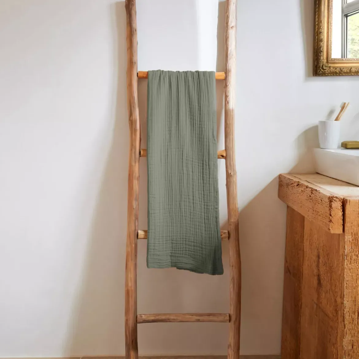 Asciugamano da bagno in garza di cotone (50 x 90 cm) Gaïa Verde rosmarino