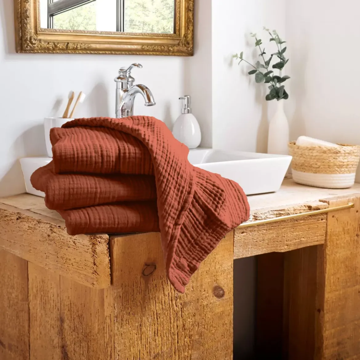 Asciugamano da bagno in garza di cotone (70 x 130 cm) Gaia Terracotta