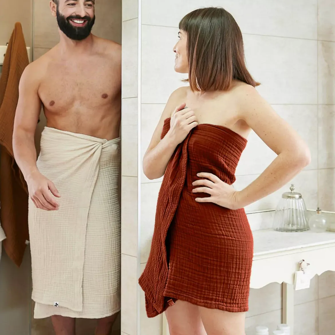 Asciugamano da bagno in garza di cotone (70 x 130 cm) Gaia Terracotta
