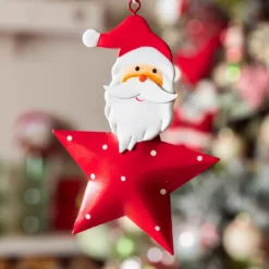Babbo Natale da appendere in metallo (H12 cm) Stella e pois Rosso