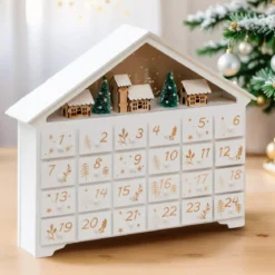 Calendario dell'Avvento da riempire in legno (H33 cm) Casa della Foresta Bianco
