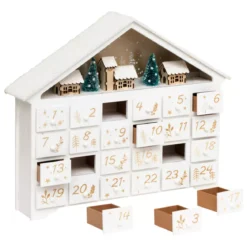 Calendario dell'Avvento da riempire in legno (H33 cm) Casa della Foresta Bianco