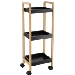 Carrello a rotelle 3 livelli (H79 cm) Bambù Nero
