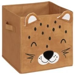 Cesto pieghevole in velluto per bambini Leo Marrone (29 x 29 cm)