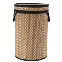 Cesto portabiancheria rotondo e pieghevole (H55 cm) Damier Nero e naturale