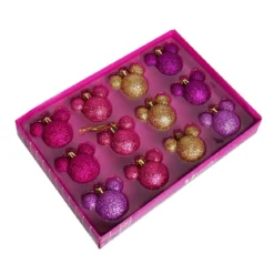 Cofanetto regalo 12 palline di Natale (D30 mm) mini Mickey Rosa