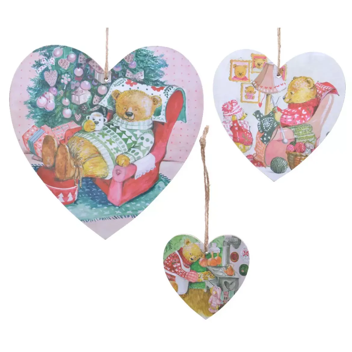 Confezione di 3 cuori di Natale orsacchiotto Multicolore