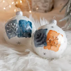 Confezione di 6 palline di Natale (D80 mm) in vetro Herbier Bianco