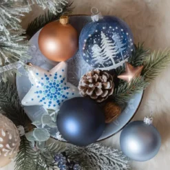 Confezione di 6 palline di Natale (D80 mm) in vetro Foresta Blu