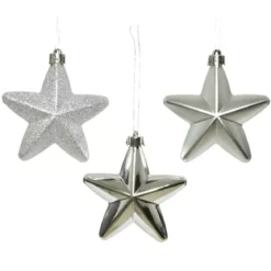 Confezione di 6 stelle di Natale da appendere con clip Argento