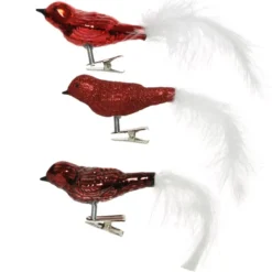Confezione di 3 uccelli in vetro (8 cm) Sven Rosso