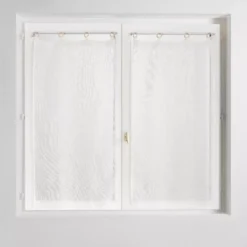 Coppia di tende trasparenti tessute con occhielli legno (60 x 160 cm) Minalisa Bianca