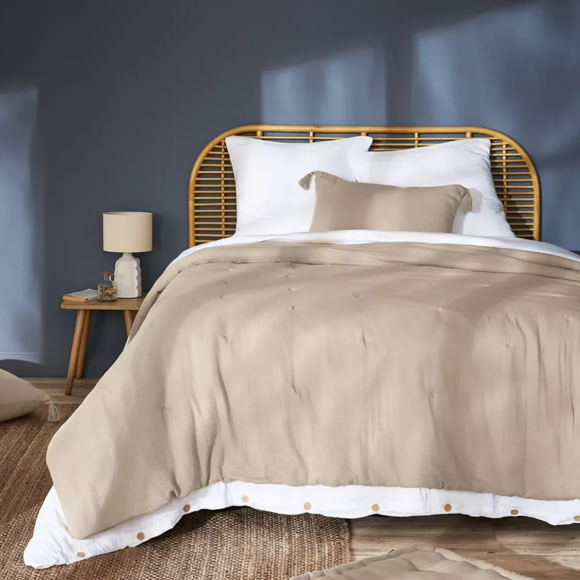 Copriletto in garza di cotone (260 x 240 cm) Gaïa Beige pampa