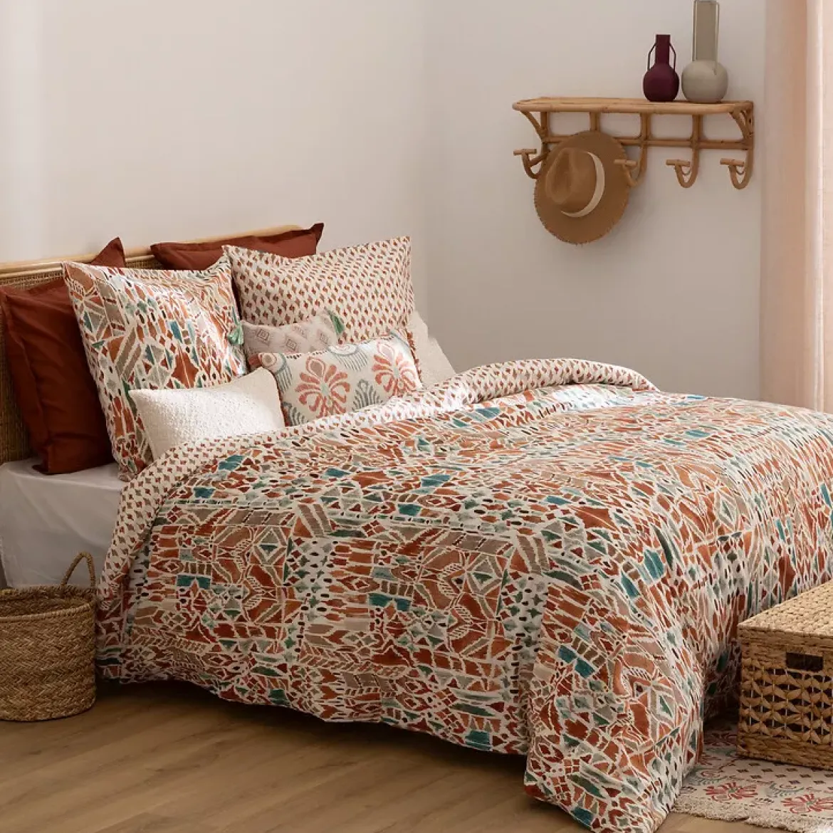 Copripiumino e due federe cotone (240 x 220 cm) Ikat Multicolore