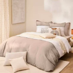 Copripiumino e due federe in cotone (260 x 240 cm) Gabrielle Beige