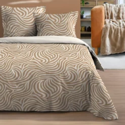 Copripiumino e due federe in cotone (260 x 240 cm) Luanda Beige