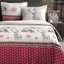 Copripiumino e due federe in cotone (240 x 220 cm) Bauges Rosso