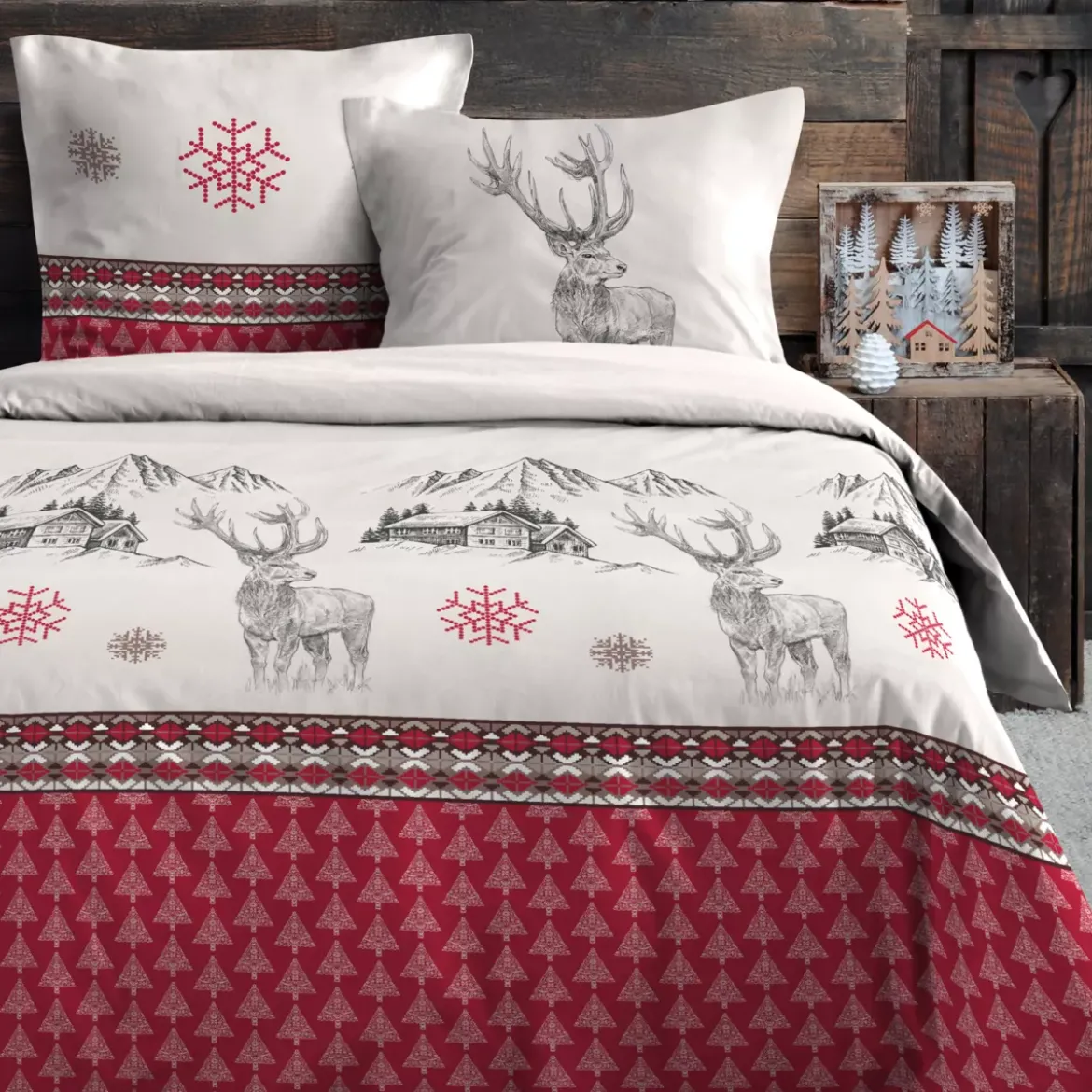 Copripiumino e due federe in cotone (240 x 220 cm) Bauges Rosso