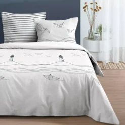 Copripiumino e due federe in cotone (240 x 220 cm) Bordemer Ecru