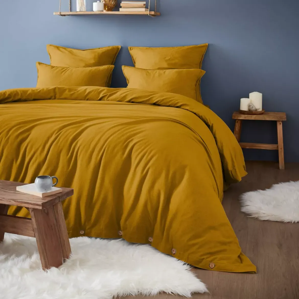 Copripiumino flanella di cotone (240 x 220 cm) Nina Giallo ocra