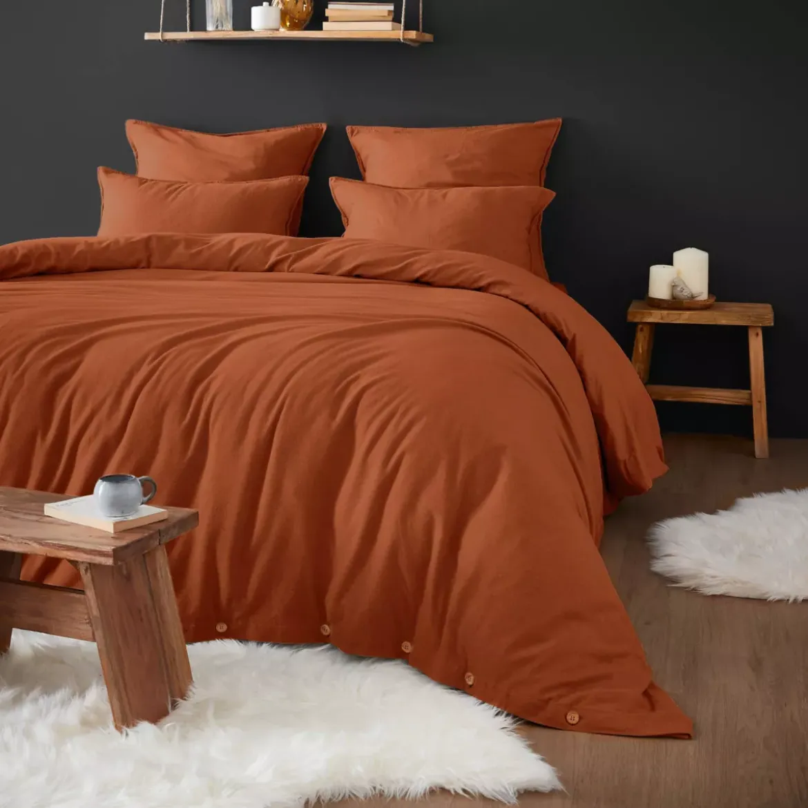 Copripiumino flanella di cotone (280 x 240 cm) Nina Terracotta