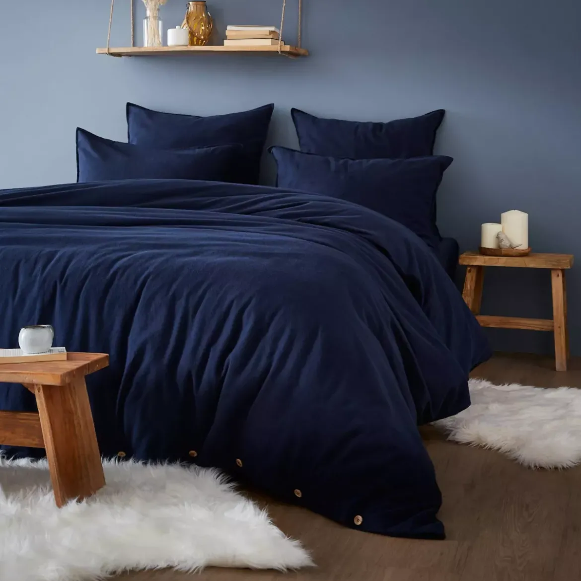 Copripiumino flanella di cotone (240 x 220 cm) Nina Blu navy