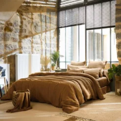 Copripiumino garza di cotone (260 x 240 cm) Gaïa Camel