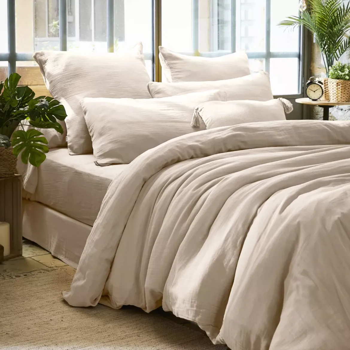 Copripiumino garza di cotone (240 x 220 cm) Gaïa Beige pampa
