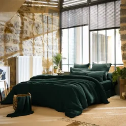 Copripiumino garza di cotone (240 x 220 cm) Gaïa Verde abete