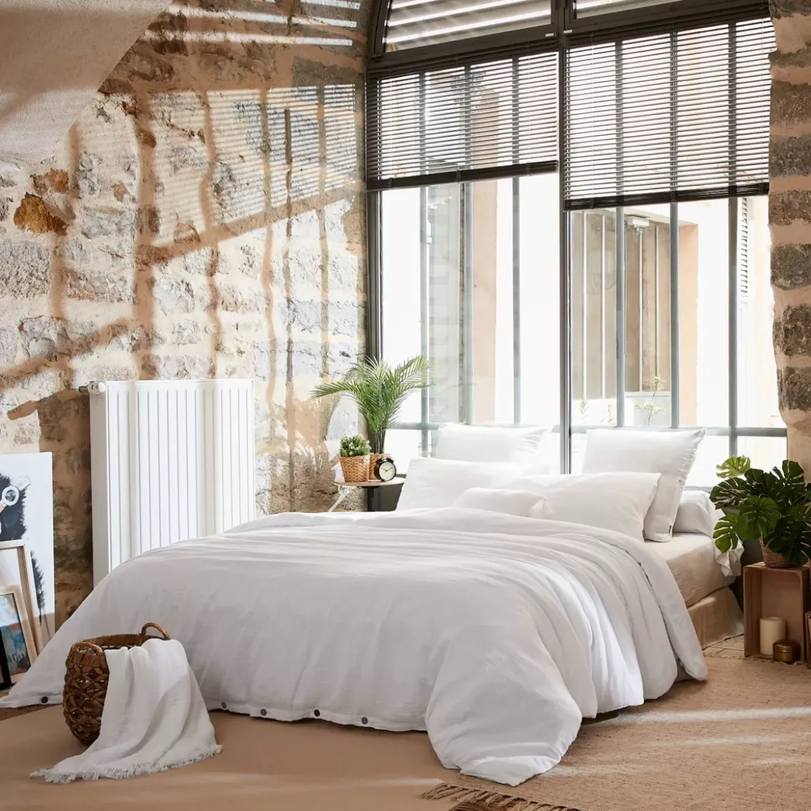 Copripiumino garza di cotone (240 x 220 cm) Gaïa Bianco chantilly