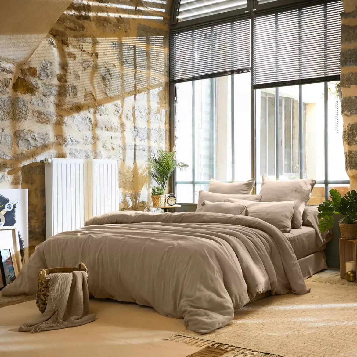 Copripiumino garza di cotone (200 x 200 cm) Gaïa Marrone corda