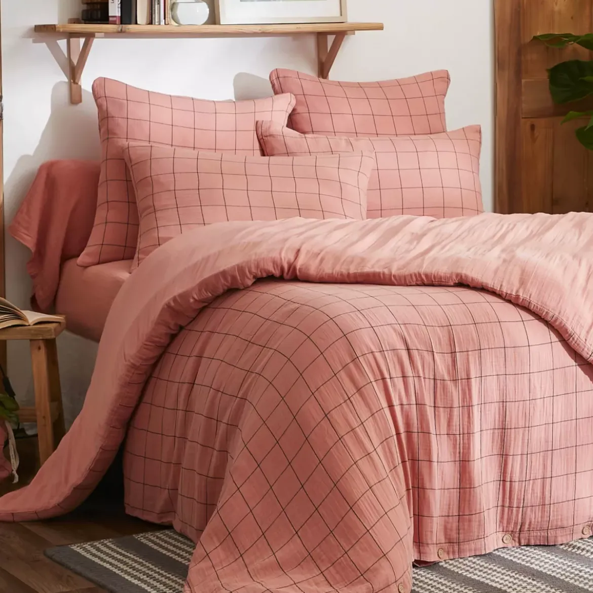 Copripiumino garza di cotone (240 x 220 cm) Gaïa Match Rosa pesca