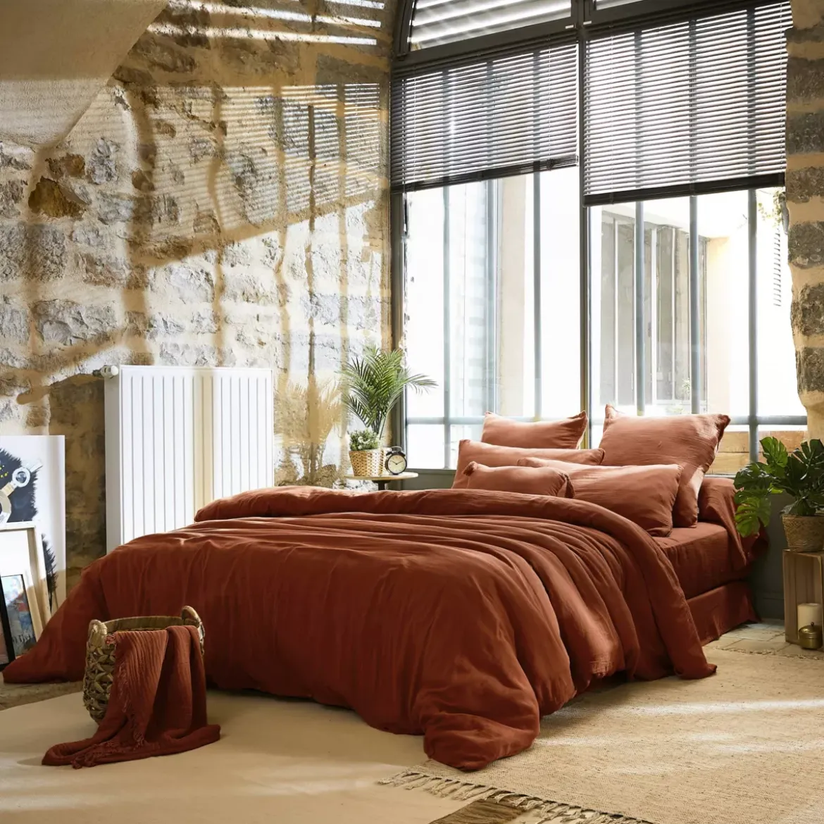 Copripiumino garza di cotone (240 x 220 cm) Gaïa Terracotta