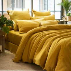 Copripiumino garza di cotone (260 x 240 cm) Gaïa Giallo zafferano
