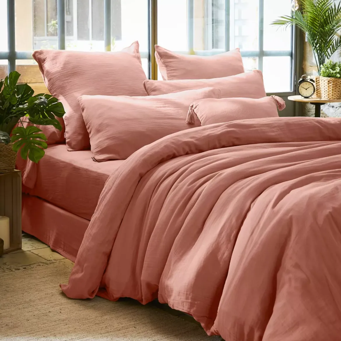 Copripiumino garza di cotone (280 x 240 cm) Gaïa Rosa pesca