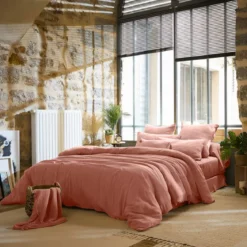 Copripiumino garza di cotone (280 x 240 cm) Gaïa Rosa pesca